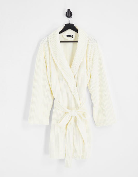 ASOS DESIGN Curve crimped rib faux fur mini robe in cream