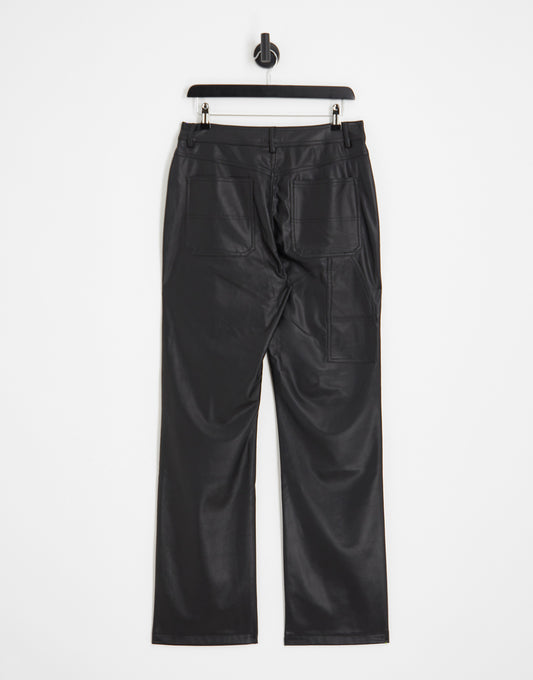 Topshop faux leather straight leg trouser in black