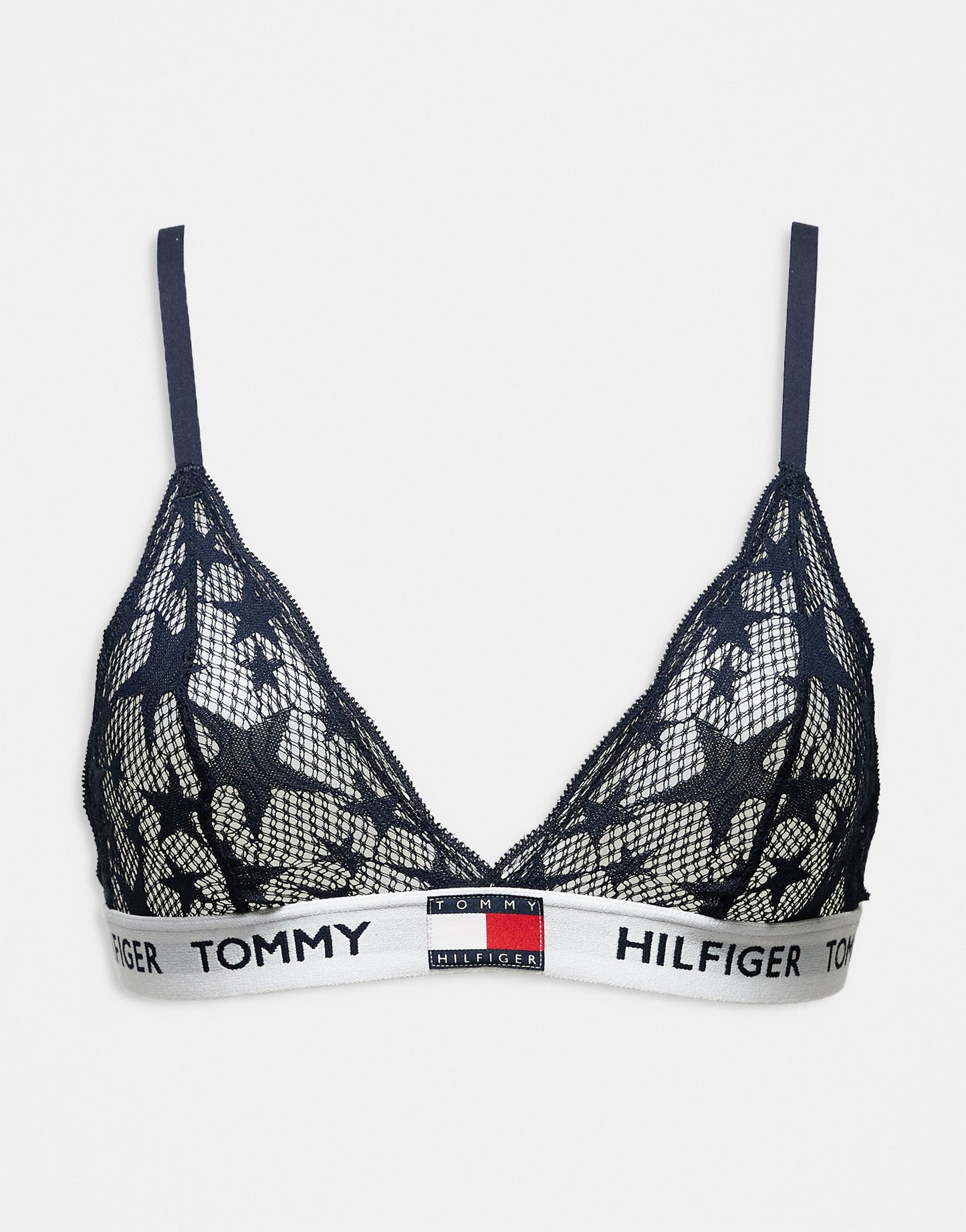 Tommy Hilfiger 85 Star Lace unlined triangle bralette in navy - NAVY