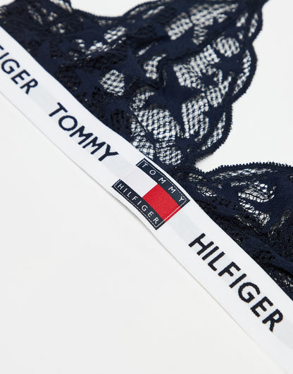 Tommy Hilfiger 85 Star Lace unlined triangle bralette in navy - NAVY