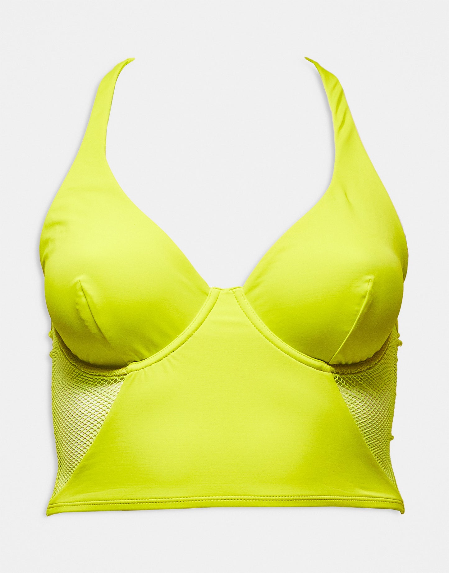 We Are We Wear Fuller Bust underwired bikini top with mesh insert in chartreuse