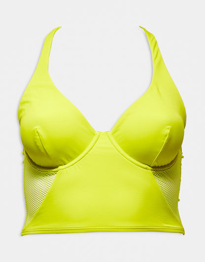 We Are We Wear Fuller Bust underwired bikini top with mesh insert in chartreuse