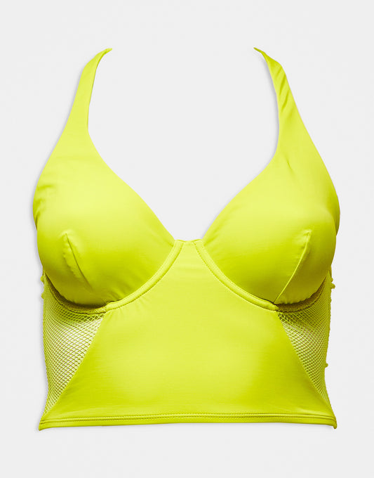 We Are We Wear Fuller Bust underwired bikini top with mesh insert in chartreuse