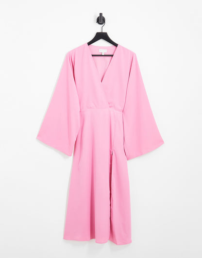 Pretty Lavish knot front plunge midaxi dress in pink