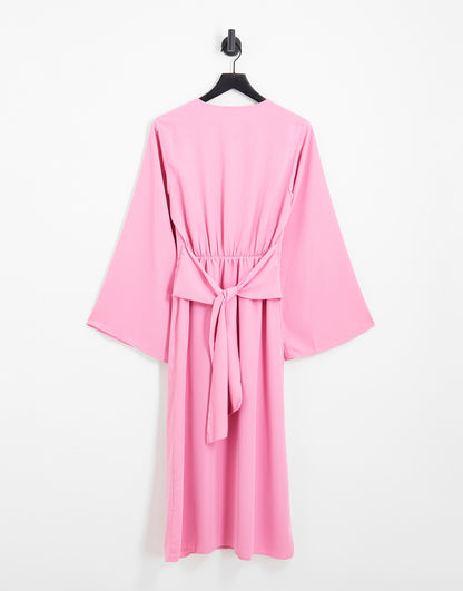 Pretty Lavish knot front plunge midaxi dress in pink