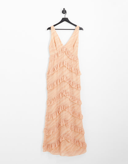 Pretty Lavish tiered ruffle midaxi dress in orange terracotta stripe