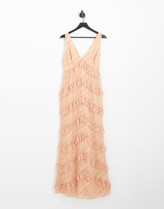 Pretty Lavish tiered ruffle midaxi dress in orange terracotta stripe