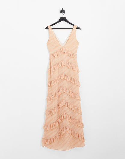 Pretty Lavish tiered ruffle midaxi dress in orange terracotta stripe