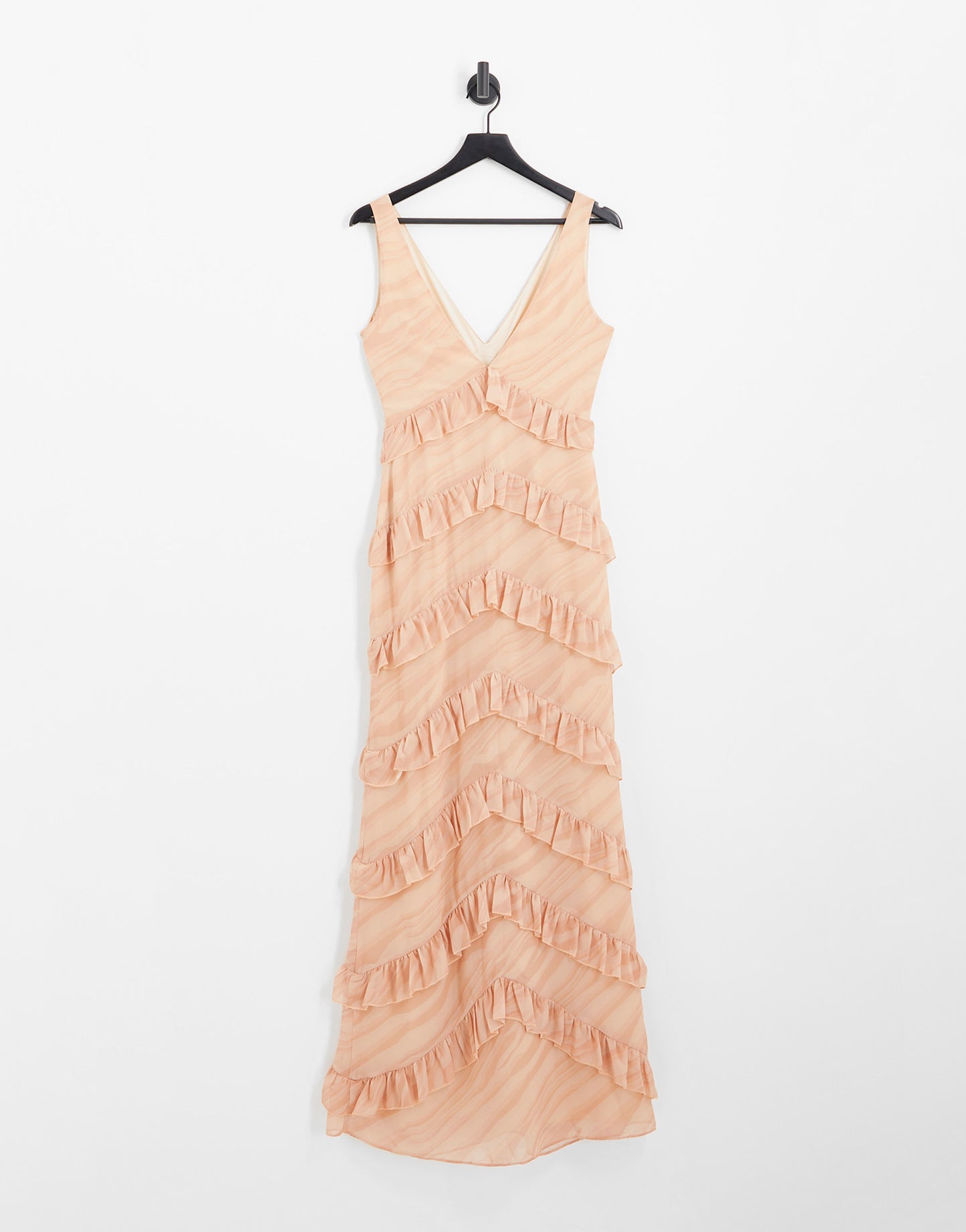 Pretty Lavish tiered ruffle midaxi dress in orange terracotta stripe