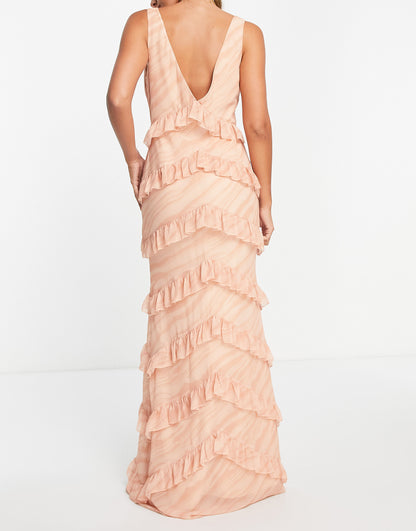 Pretty Lavish tiered ruffle midaxi dress in orange terracotta stripe