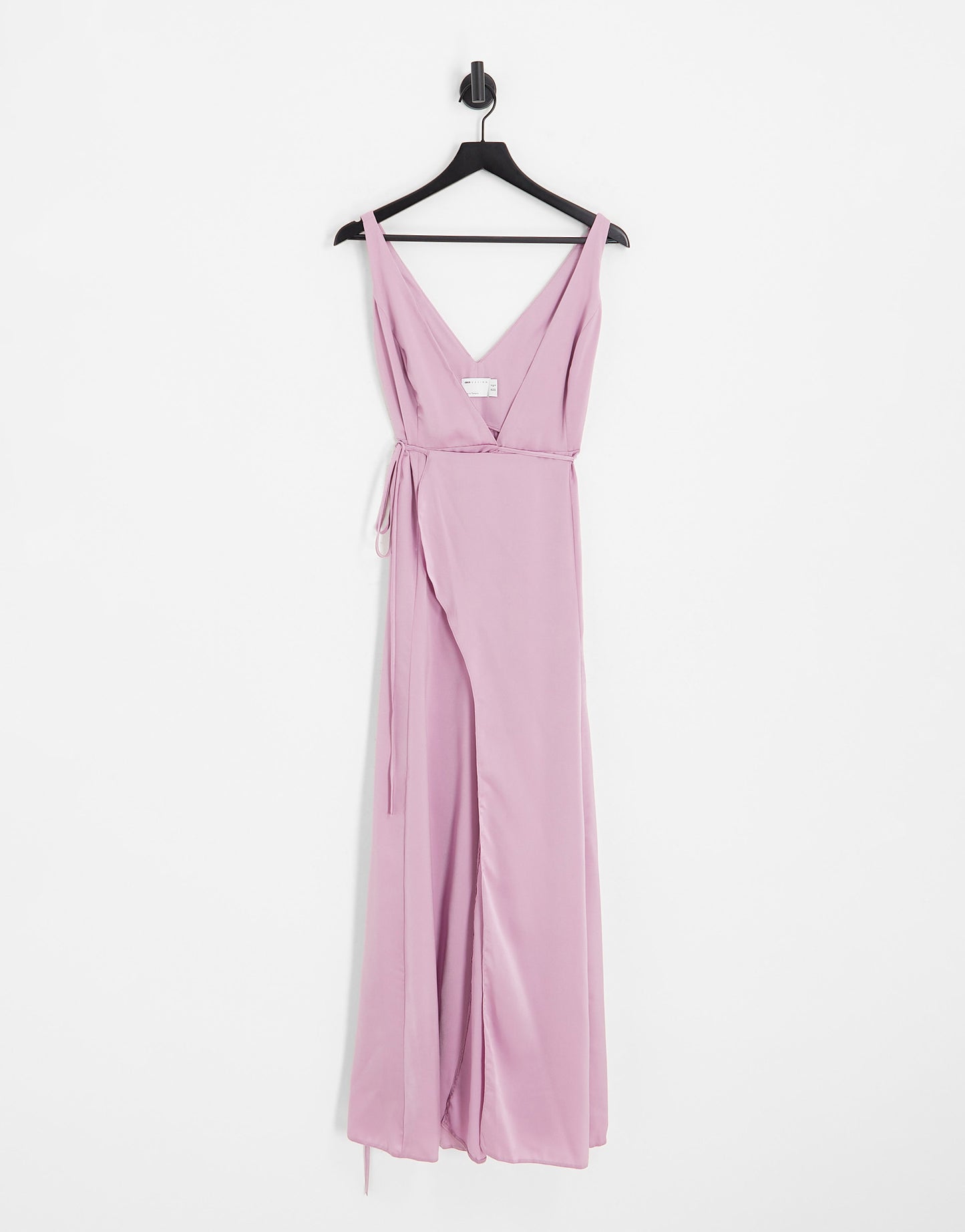 ASOS DESIGN Bridesmaid satin wrap maxi dress with tie detail in lilac