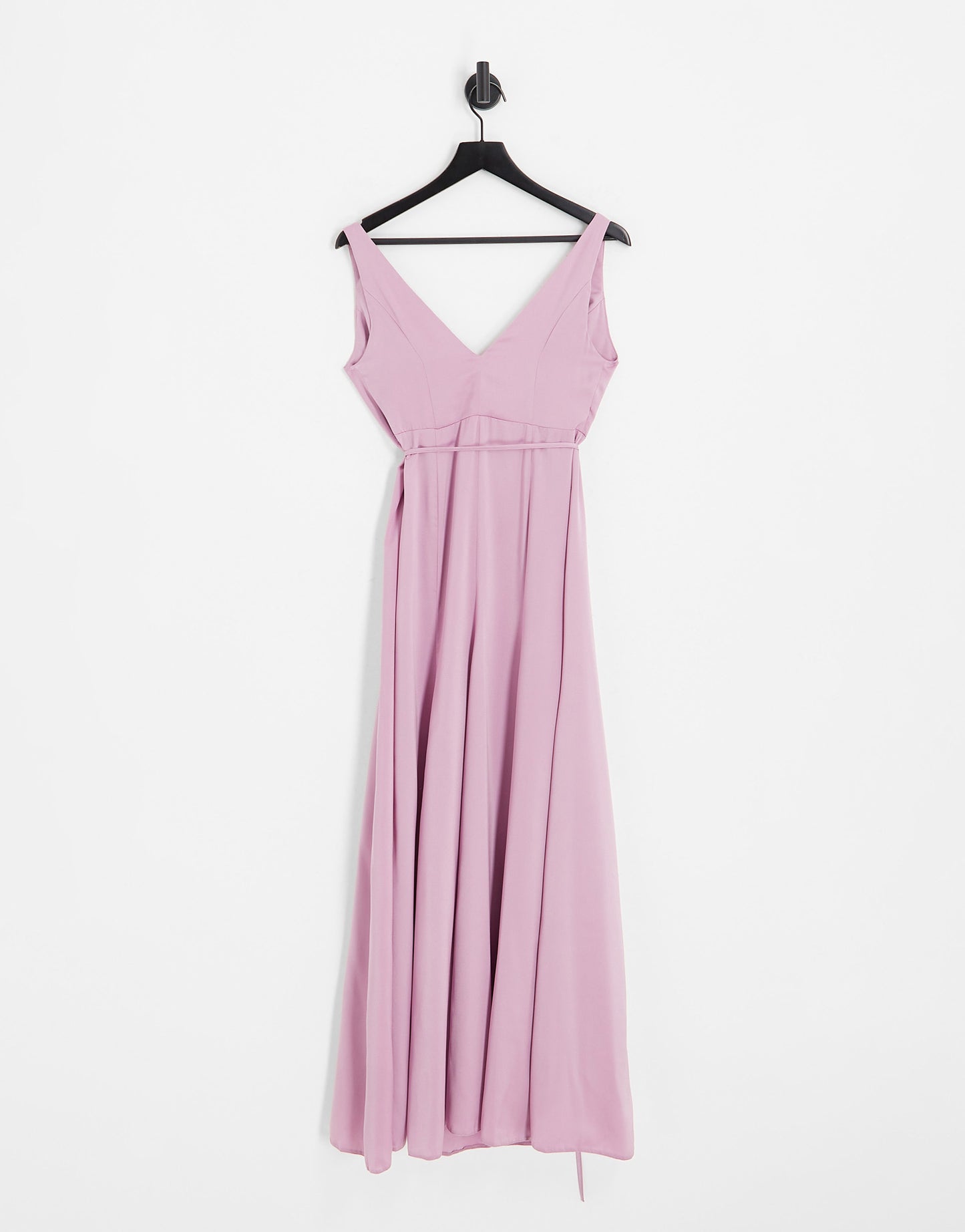 ASOS DESIGN Bridesmaid satin wrap maxi dress with tie detail in lilac