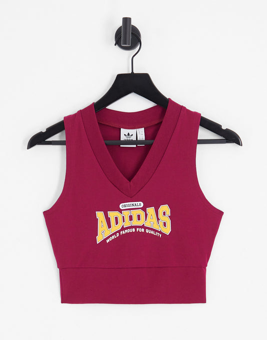 adidas Originals 'Preppy Varsity' large logo cropped vest in burgundy