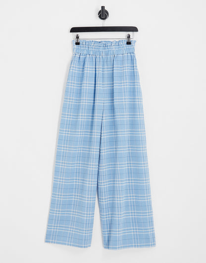 Selected Femme wide leg co-ord trousers in light blue check