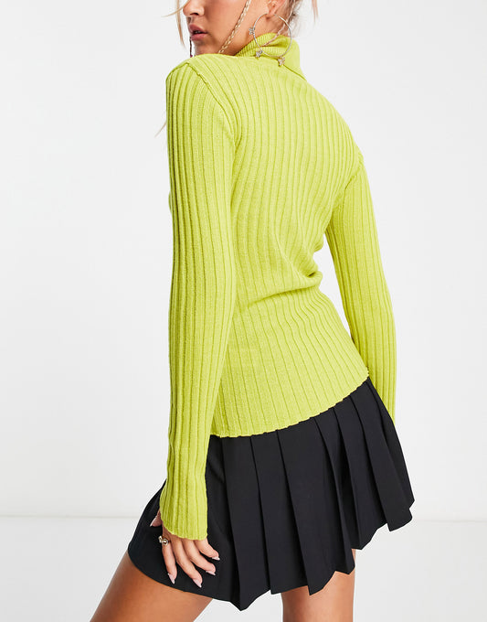 COLLUSION knitted roll neck jumper in bright green