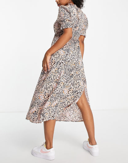 Miss Selfridge piecrust neck midi tea dress in paisley print