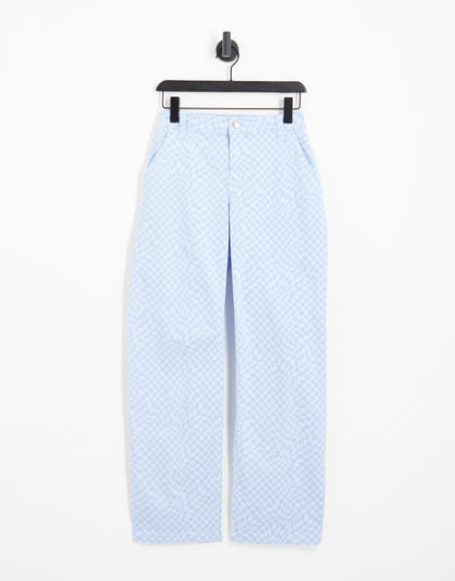 Hollister high rise warped check dad trouser in blue