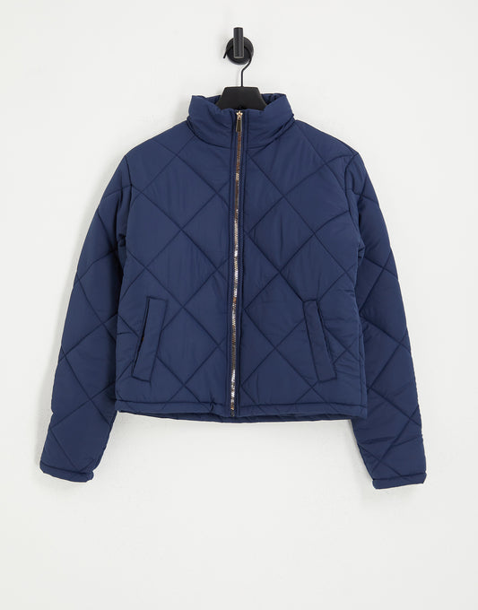 Threadbare Tall Ruby diamond quilted puffer jacket in navy