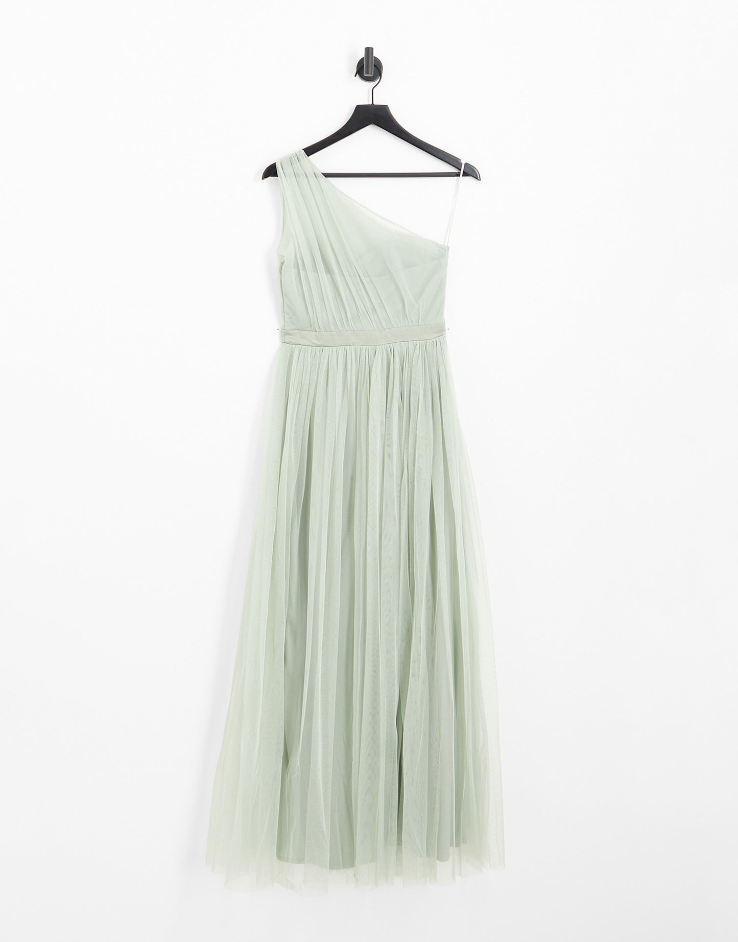 Anaya Petite Bridesmaid tulle one shoulder maxi dress in sage green