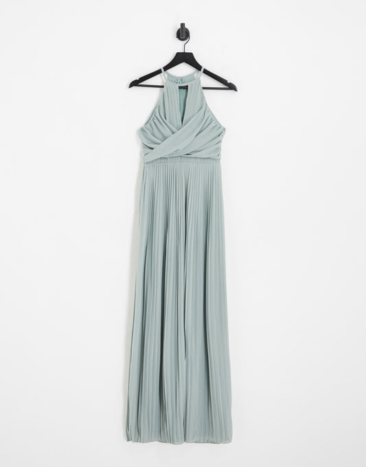 TFNC bridesmaid pleated wrap detail maxi dress in sage