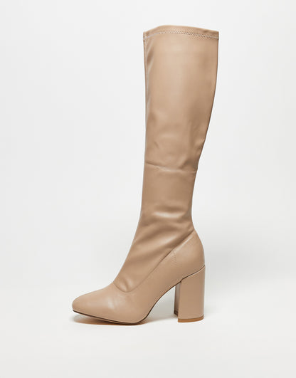 London Rebel Wide Fit over the knee sock boots in cream