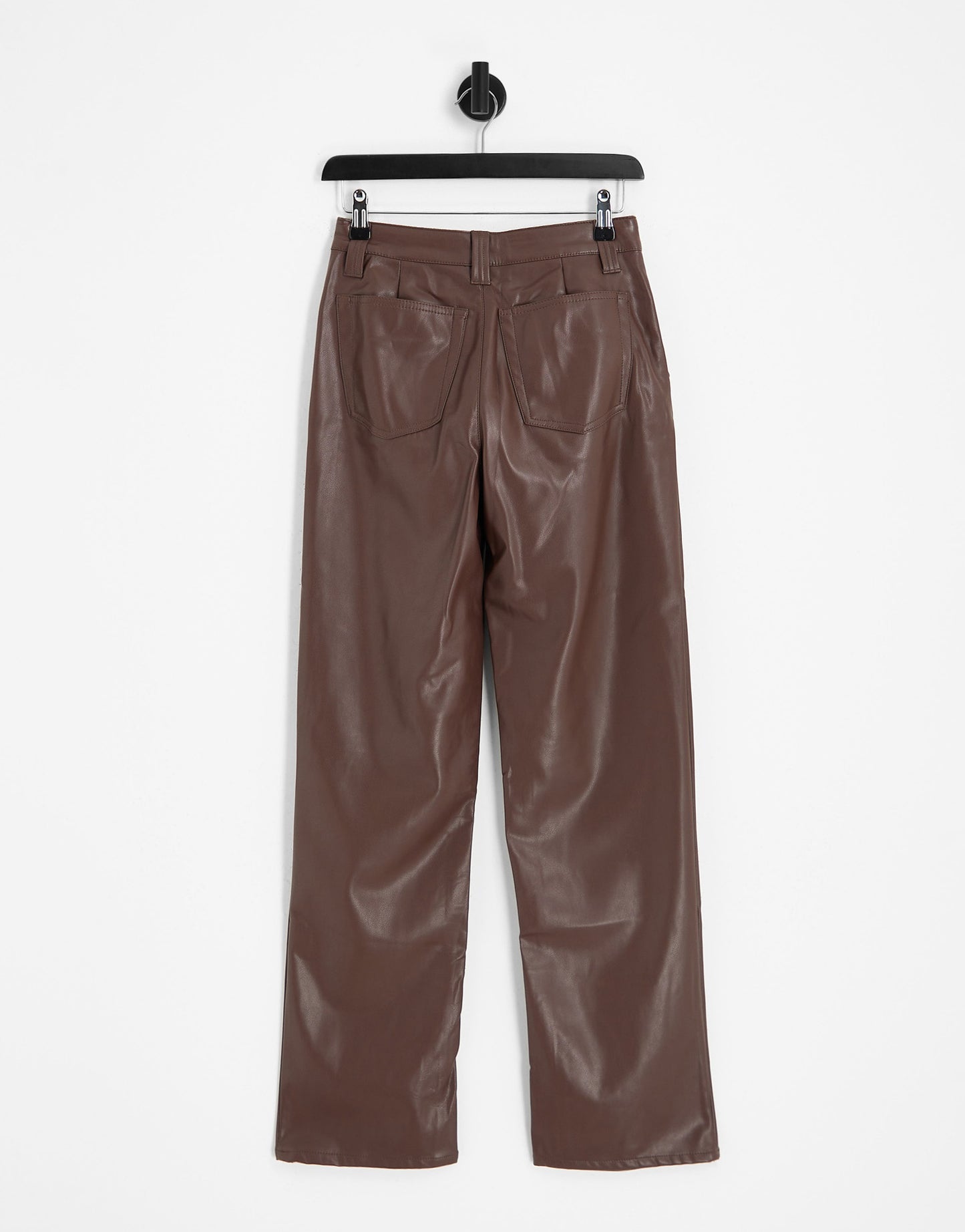 ASOS DESIGN faux leather straight leg trousers in brown