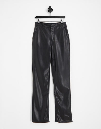 ASOS DESIGN faux leather straight leg trousers in brown