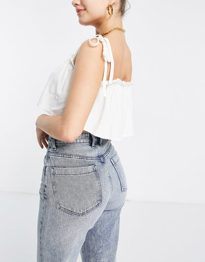 ASYOU tie shoulder frill crop top in white