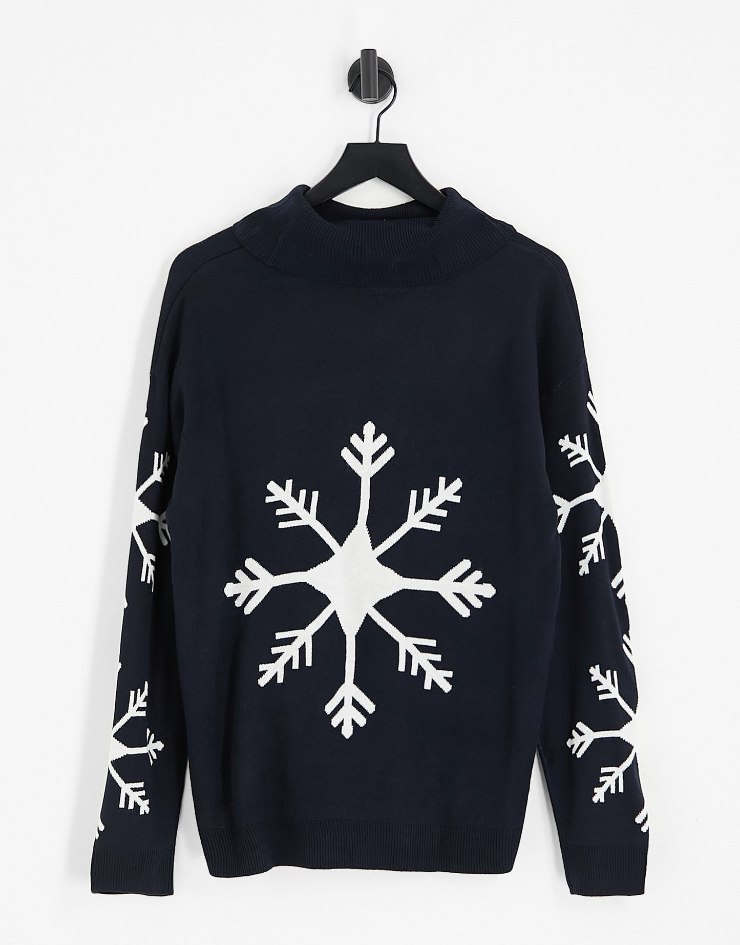 Threadbare oversized snow flake roll neck Christmas jumper in navy