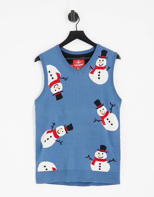 Threadbare snowman Christmas sweater vest in denim blue