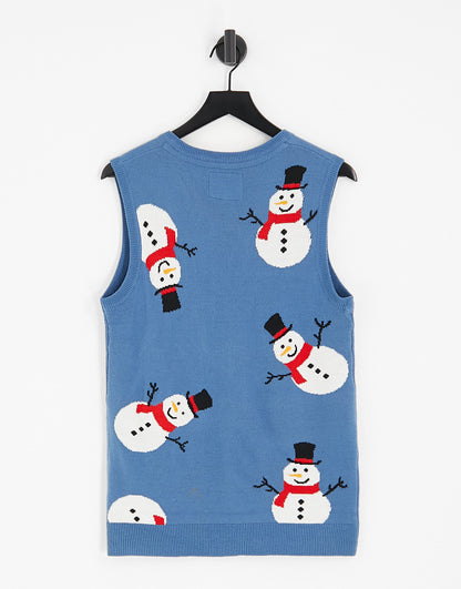 Threadbare snowman Christmas sweater vest in denim blue