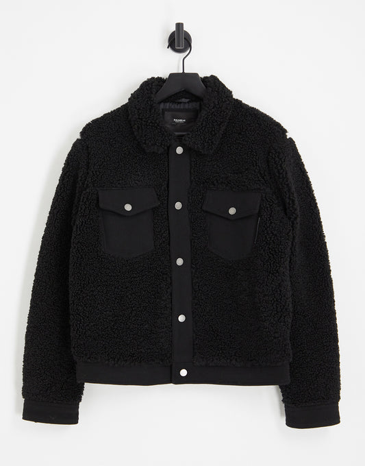 Pull&Bear borg jacket in black