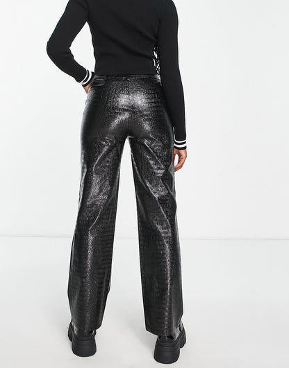 Miss Selfridge patent croc straight leg trouser with side split hem in black