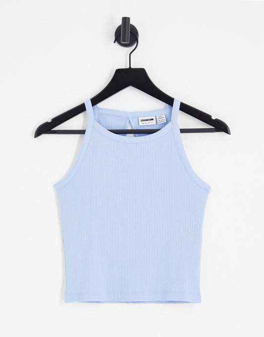 Noisy May ribbed high neck vest top in blue