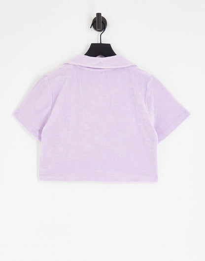 Noisy May towelling cropped beach shirt co-ord in lilac