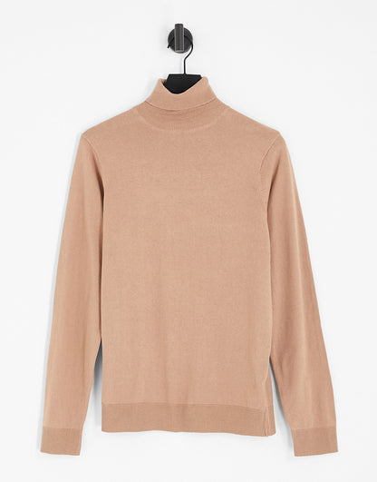 Threadbare cotton roll neck jumper in beige