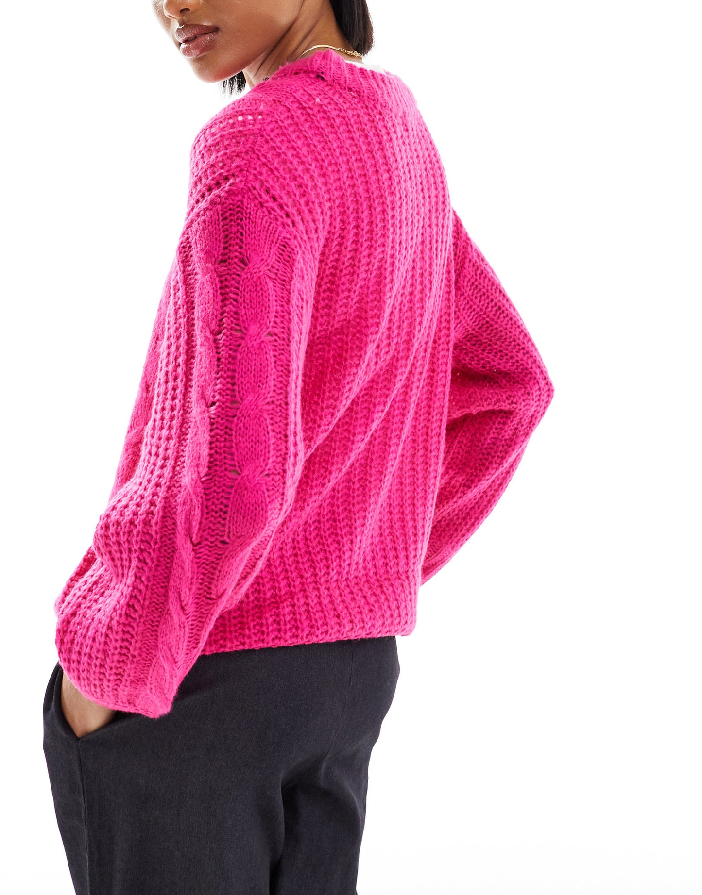 Brave Soul Tall tokyo oversized cable knit jumper in cerise pink