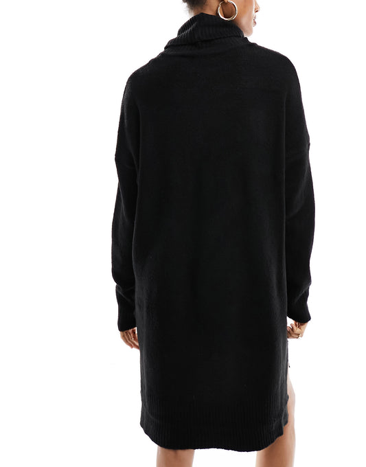 Brave Soul Tall ming knitted roll neck jumper dress in black