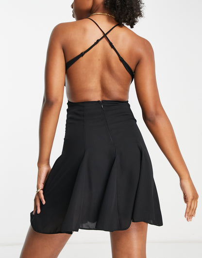 ASOS DESIGN strappy mini dress with godet skirt in black