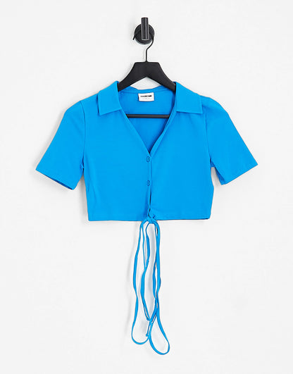 Noisy May tie detail t-shirt co-ord in bright blue