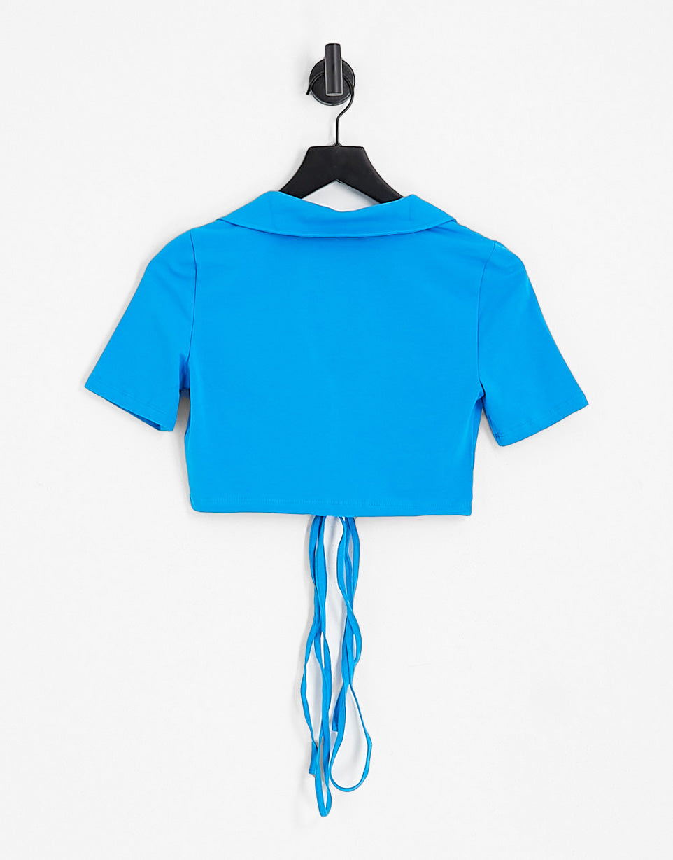 Noisy May tie detail t-shirt co-ord in bright blue