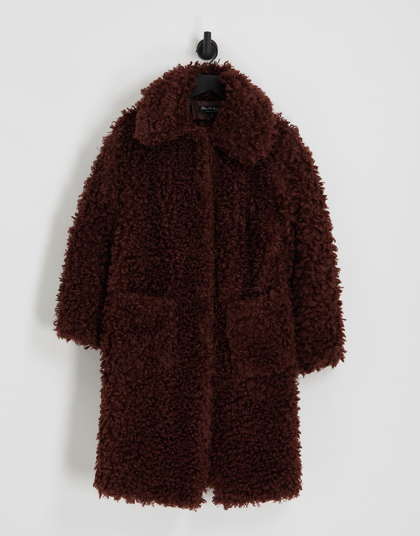 Miss Selfridge fluffy borg coat in chocolate