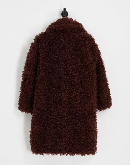 Miss Selfridge fluffy borg coat in chocolate