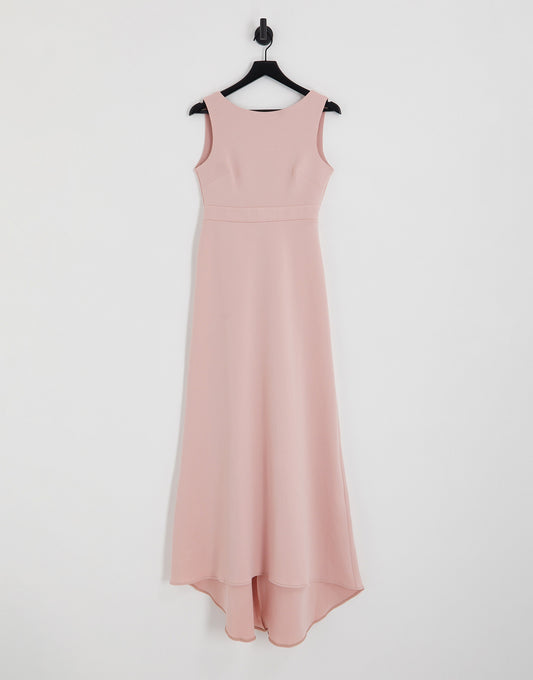 TFNC Bridesmaid bow back maxi dress in muted blush