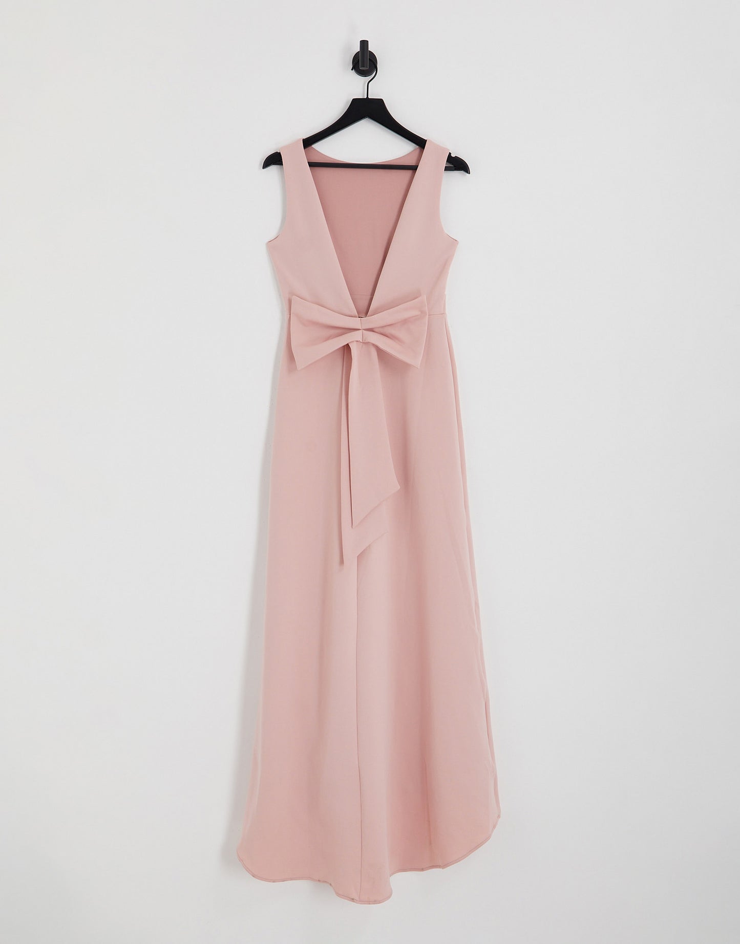 TFNC Bridesmaid bow back maxi dress in muted blush