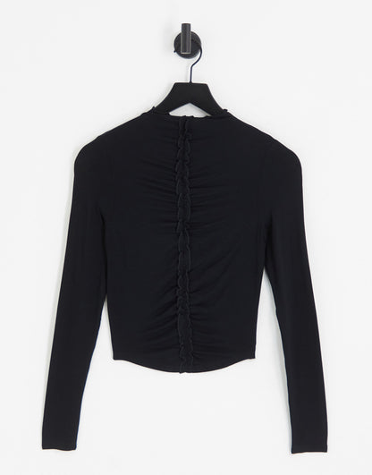 Miss Selfridge ruched funnel  crop top in black