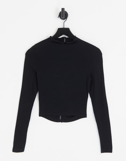 Miss Selfridge ruched funnel  crop top in black