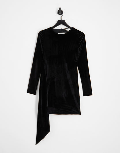 Topshop knot wrap velvet open back mini dress in black