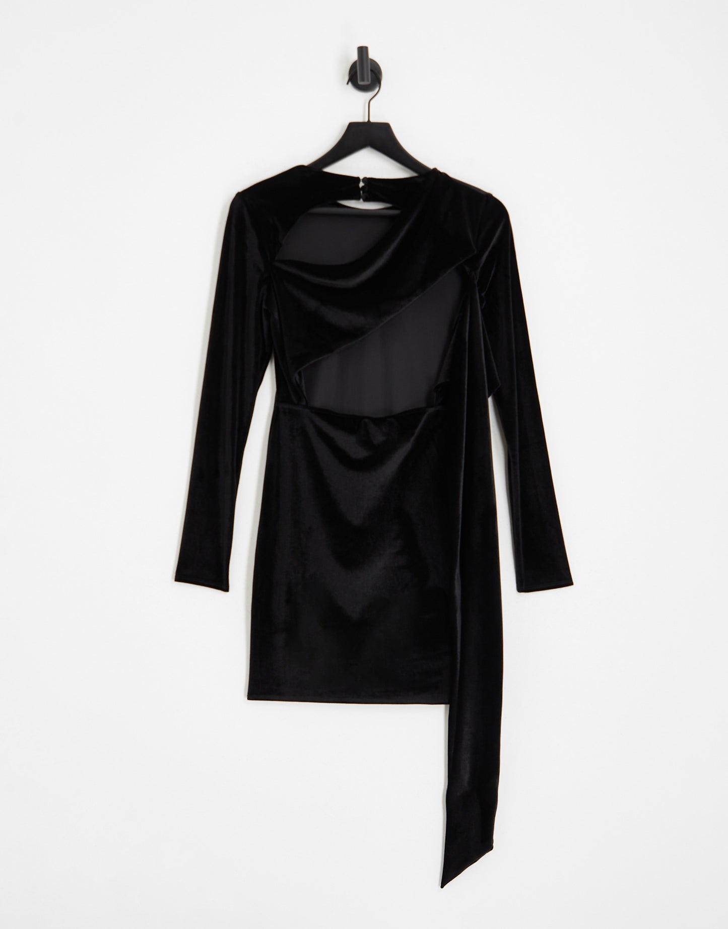 Topshop knot wrap velvet open back mini dress in black