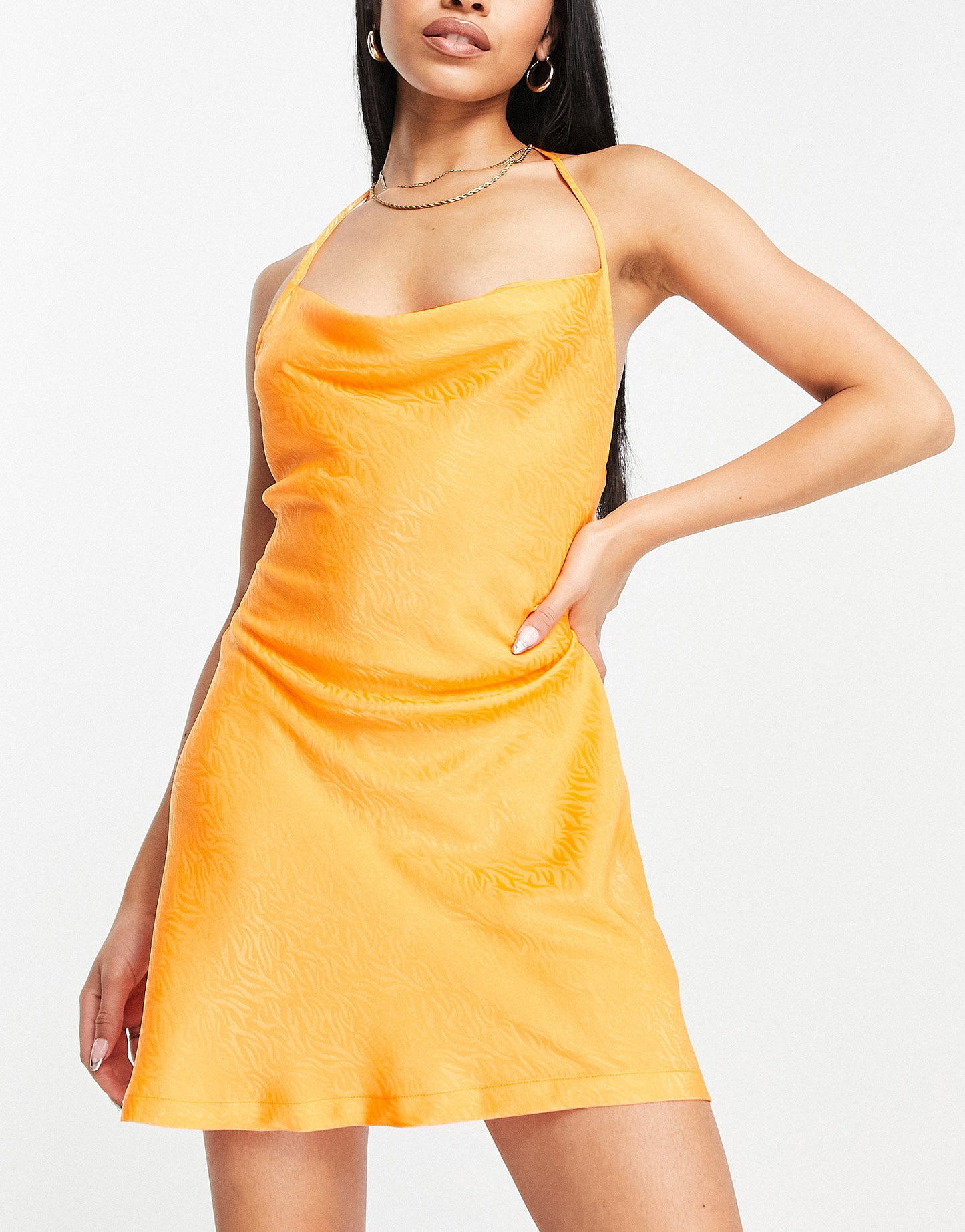 Missguided cowl neck satin mini dress in orange